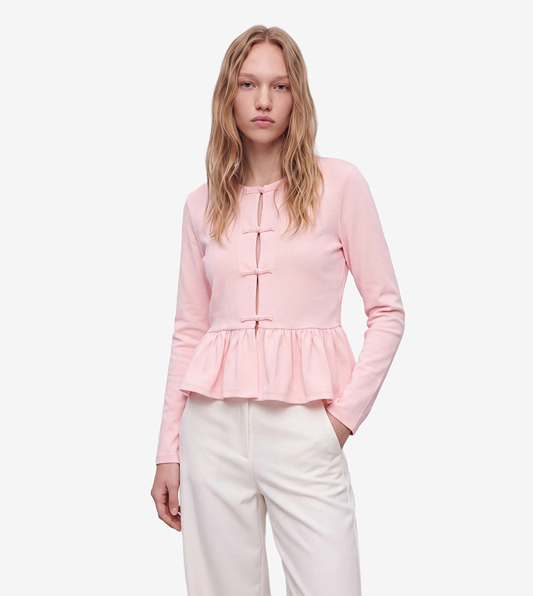 Solid Long Sleeves Peplum Top