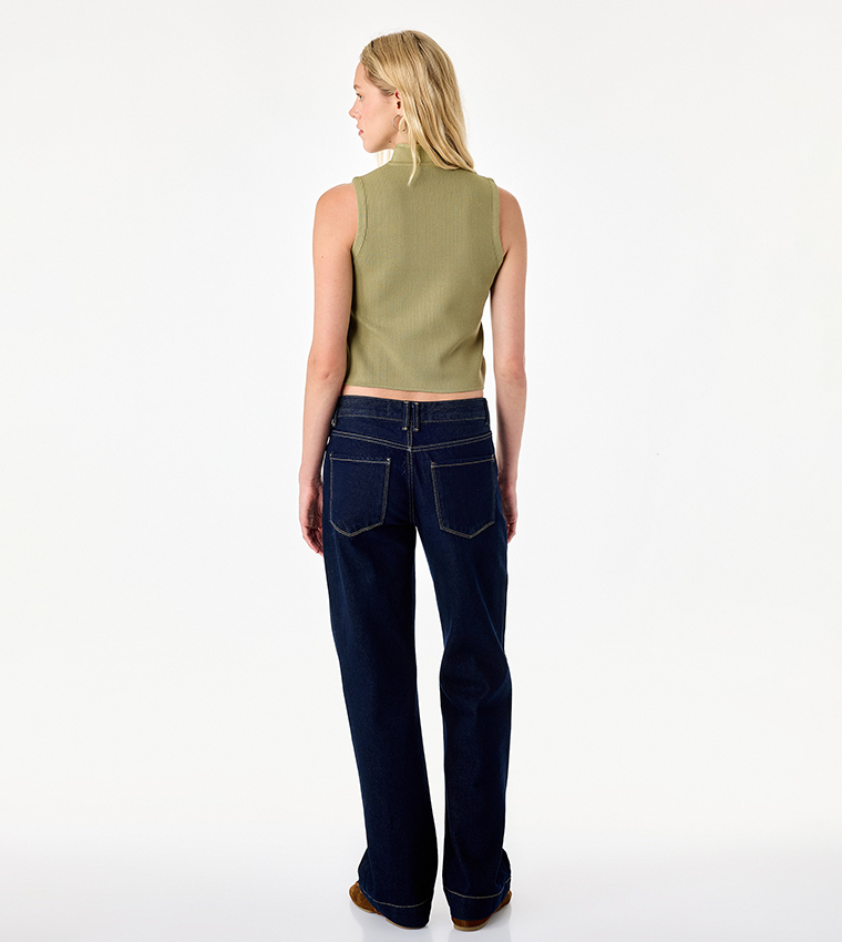 Solid Gold-Tone Button High Neck Waistcoat