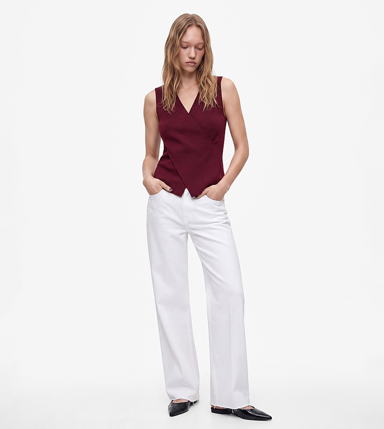 كوتون  توبات بلا أكمام  - بورغندي Sleeveless Tops