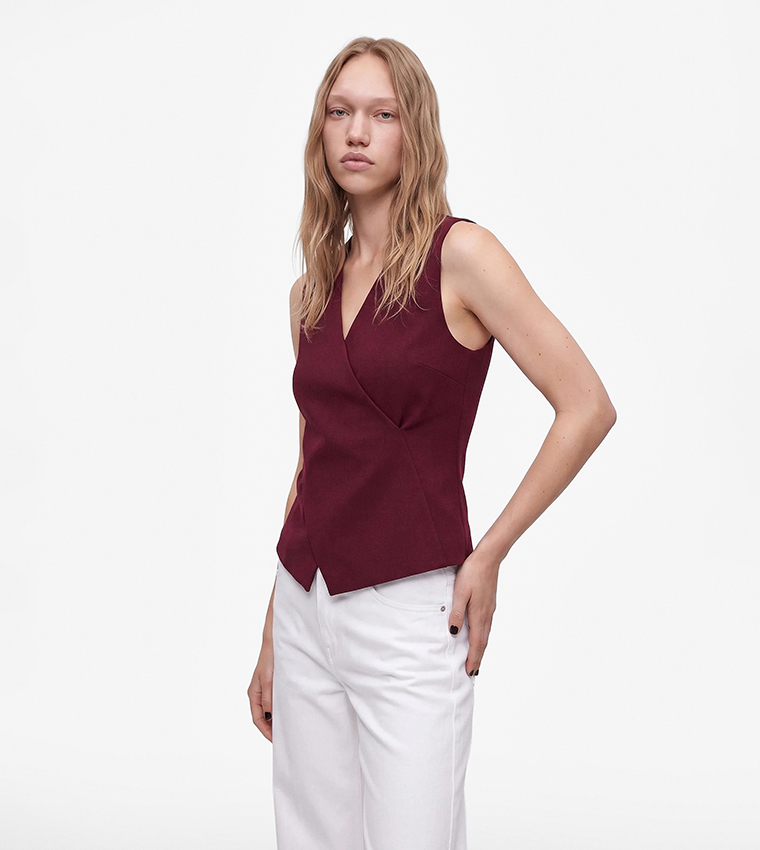 كوتون  توبات بلا أكمام  - بورغندي Sleeveless Tops