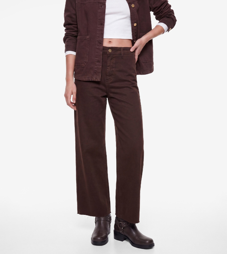 Solid Wide Leg Jeans