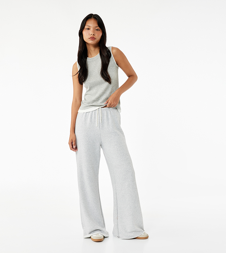 Solid Drawstring Waist Flared Sweatpants