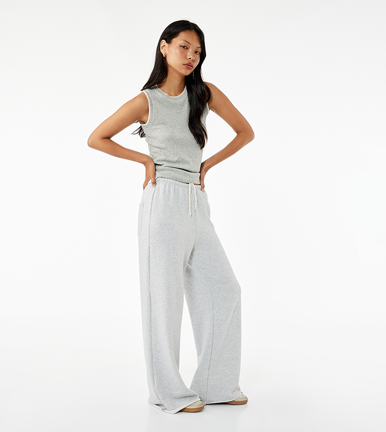 Solid Drawstring Waist Flared Sweatpants