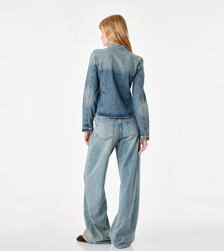 Washed Button Detail Denim Jacket