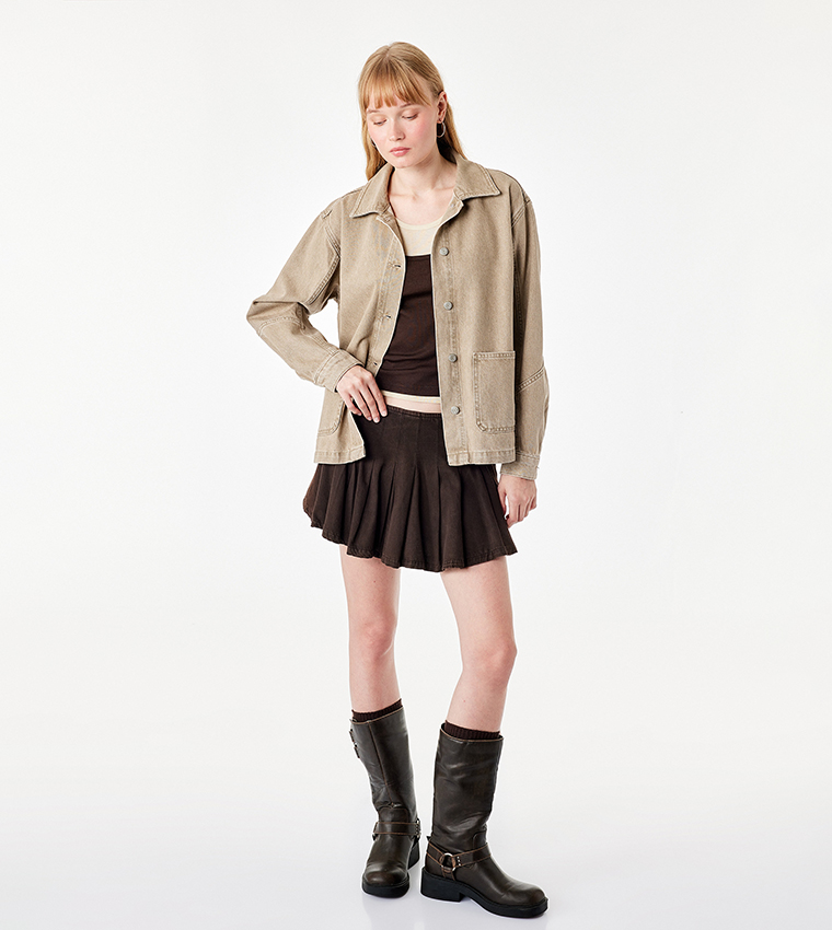 Washed Button Closure Casual Jacket