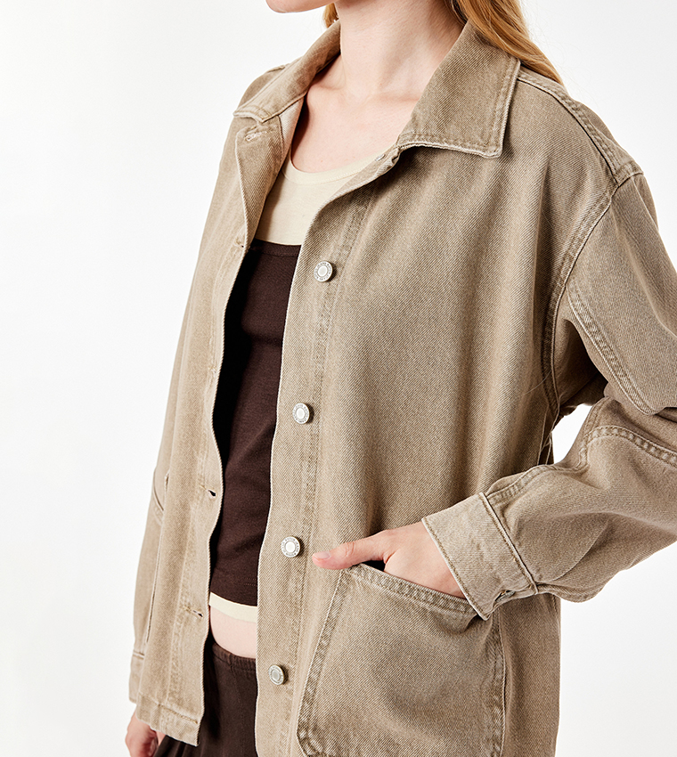 Washed Button Closure Casual Jacket