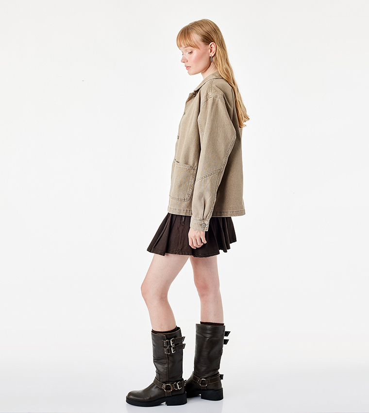 Washed Button Closure Casual Jacket