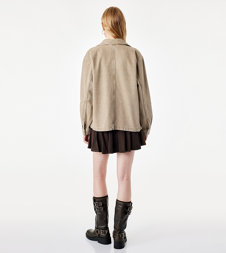 Washed Button Closure Casual Jacket