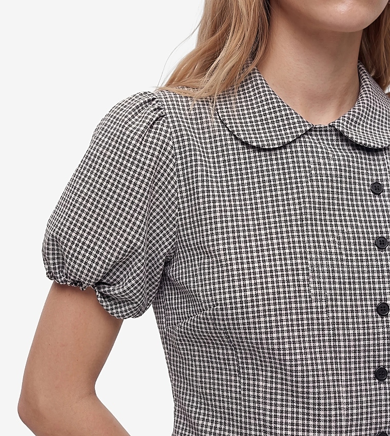 Checkered Puff Sleeve Shirt