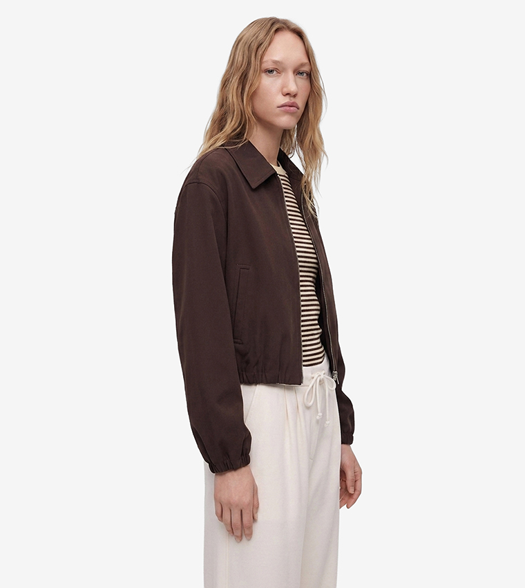 Zippered Collared Casual Jacket