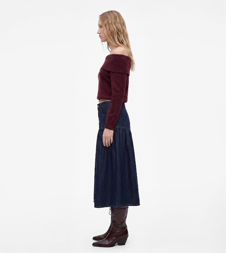 Solid Tiered Midi Skirt
