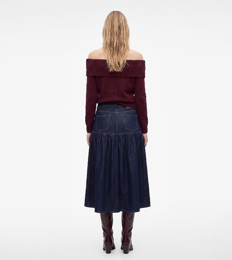 Solid Tiered Midi Skirt