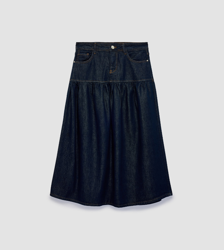 Solid Tiered Midi Skirt