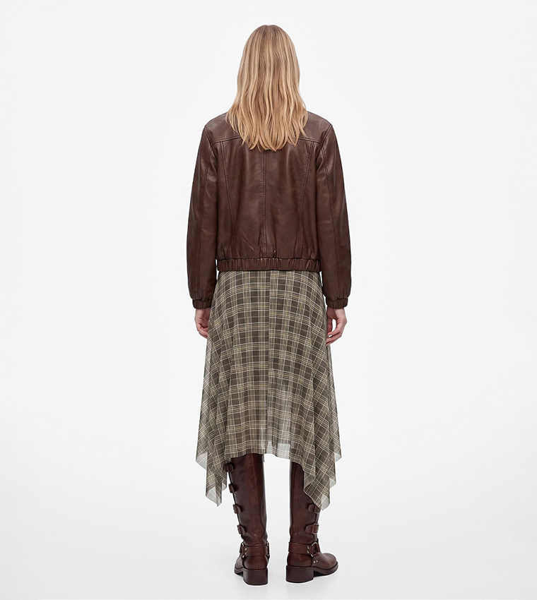 Check Asymmetric Midi Skirt
