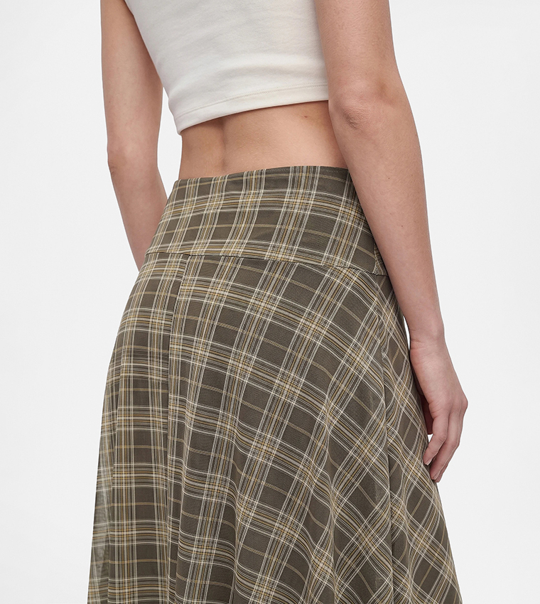Check Asymmetric Midi Skirt