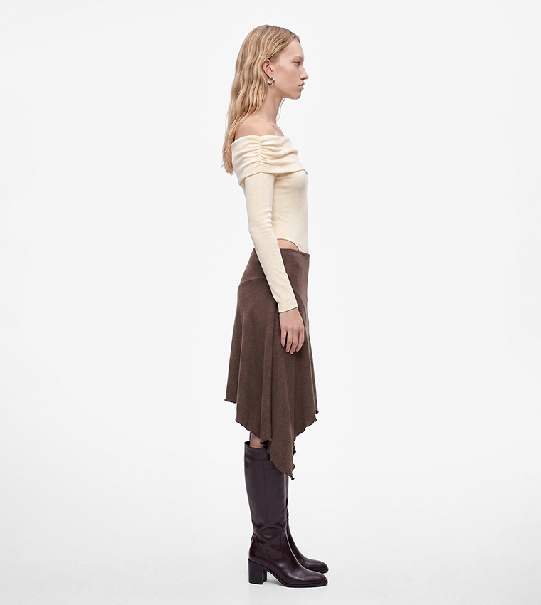 Solid Asymmetric Midi Skirt