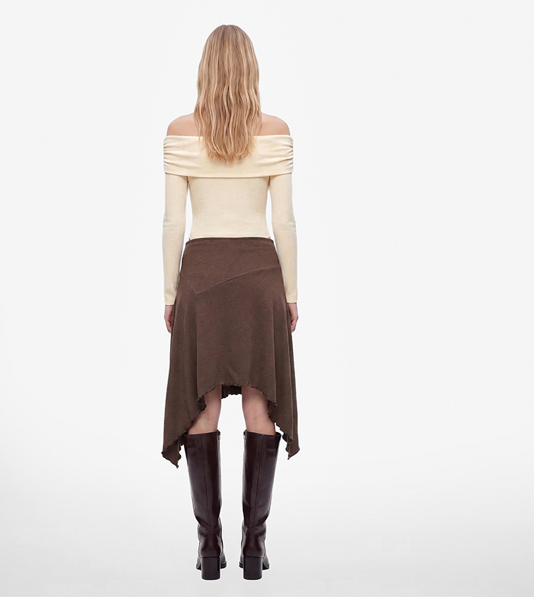Solid Asymmetric Midi Skirt