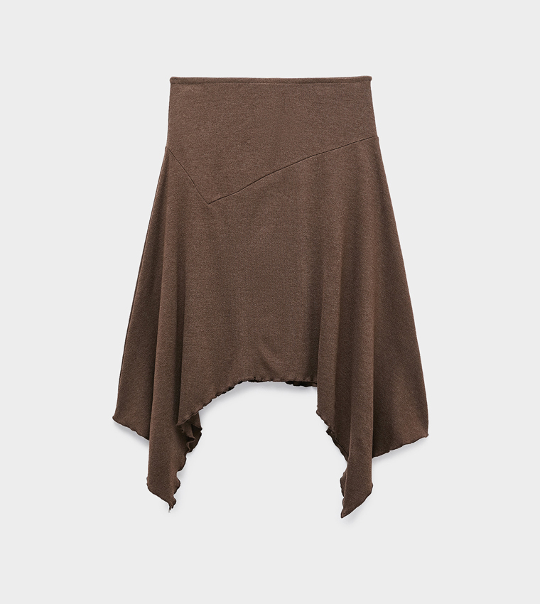 Solid Asymmetric Midi Skirt