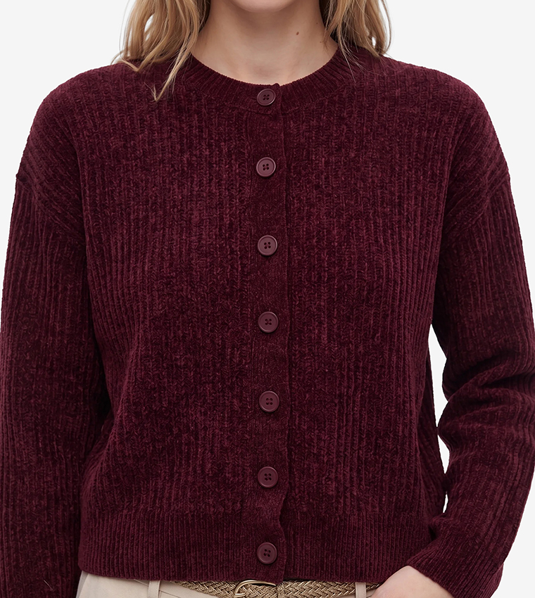 Ribbed Crew Neck Cardigan