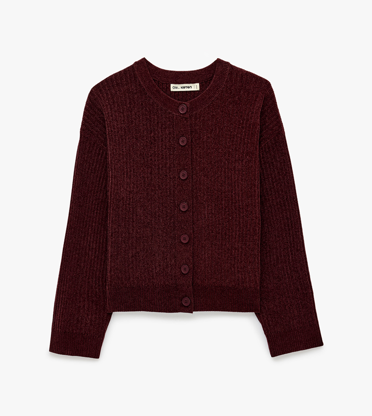 Ribbed Crew Neck Cardigan
