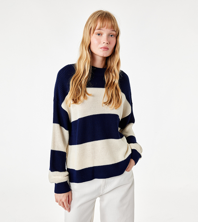 Striped Crew Neck Oversized Sweater