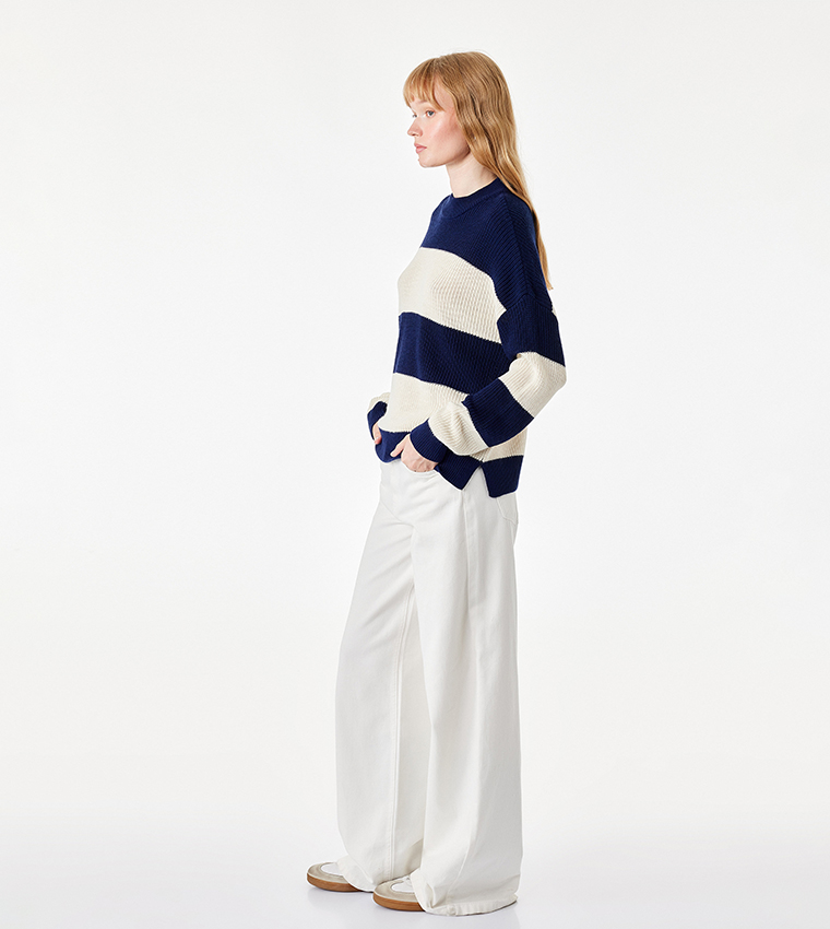 Striped Crew Neck Oversized Sweater