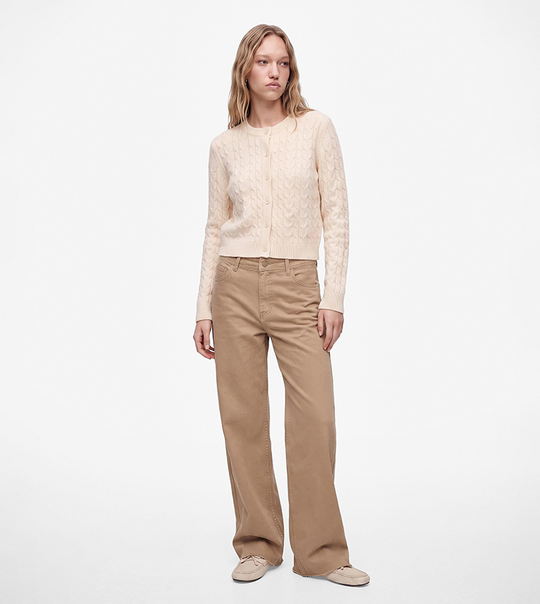Cable Knit Crew Neck Cardigan
