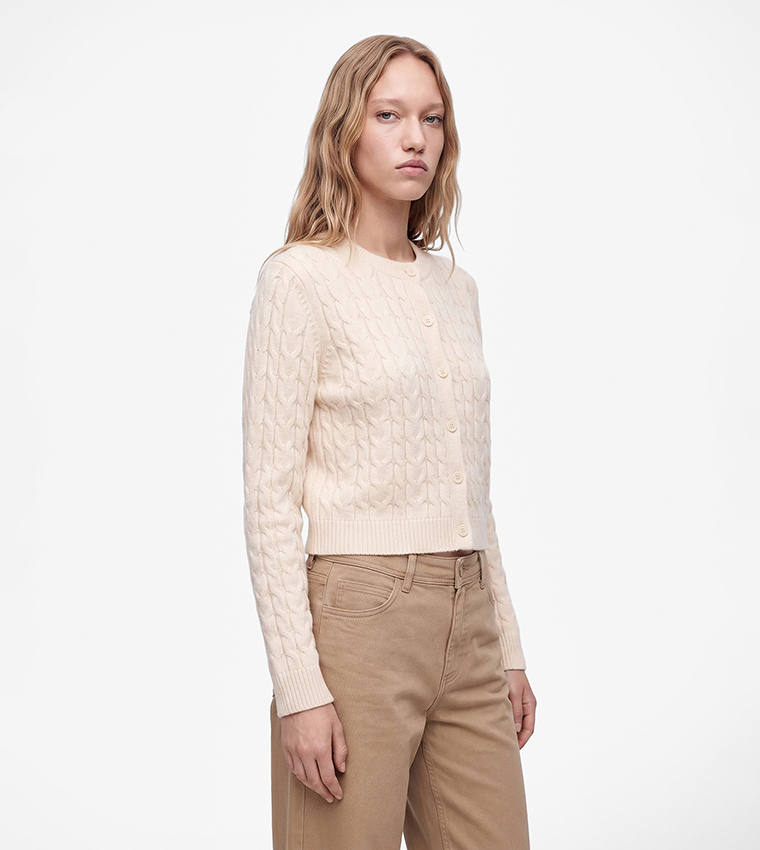 Cable Knit Crew Neck Cardigan