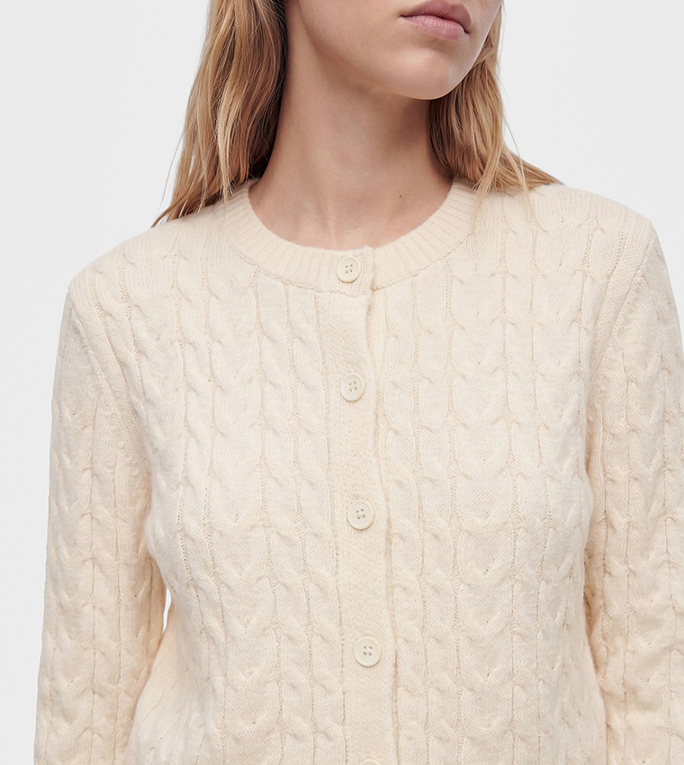 Cable Knit Crew Neck Cardigan