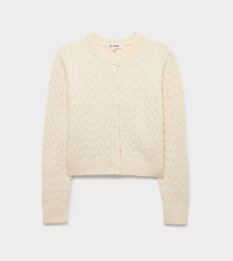 Cable Knit Crew Neck Cardigan