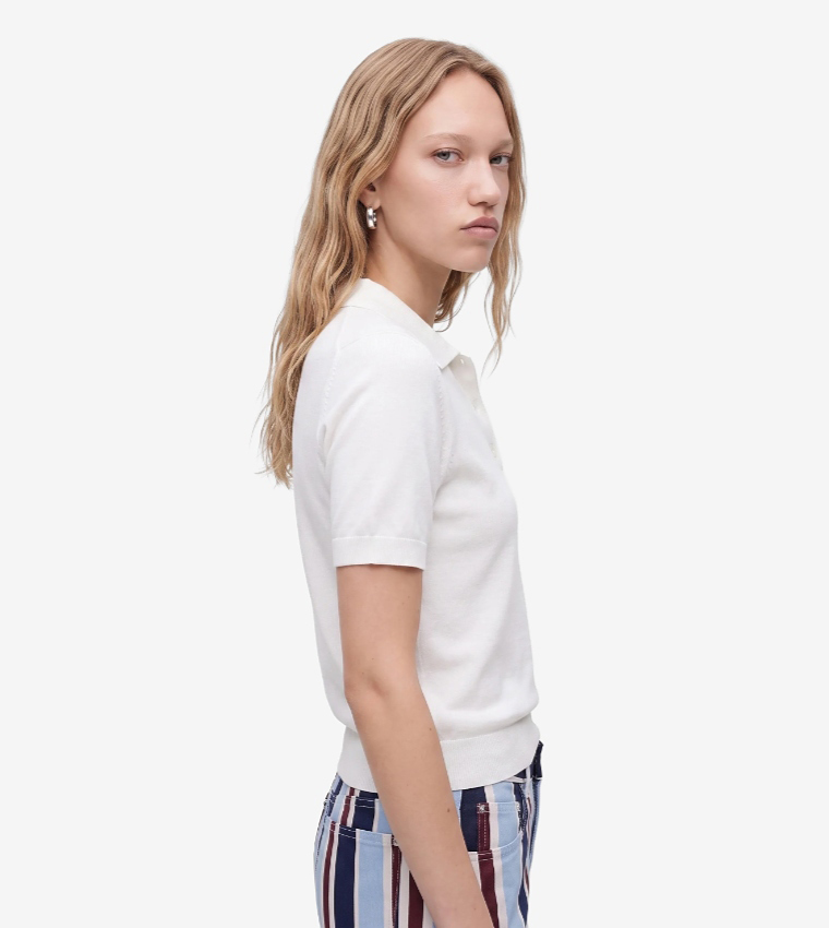 Knitted Collared Short Sleeves Sweater