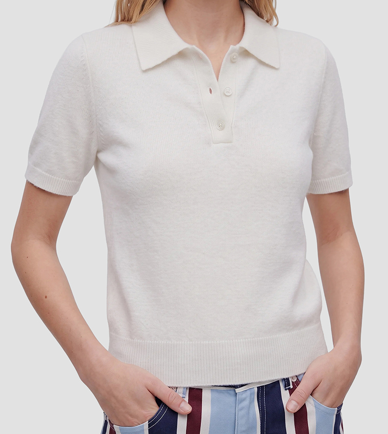 Knitted Collared Short Sleeves Sweater