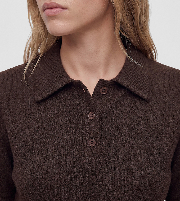 Knitted Collared Short Sleeves Sweater