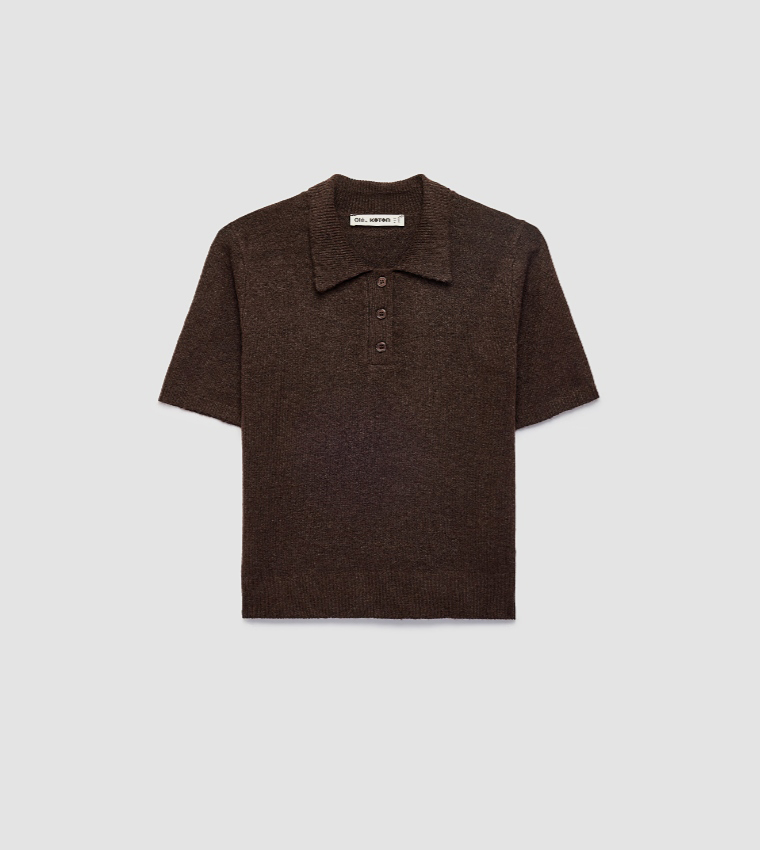 Knitted Collared Short Sleeves Sweater