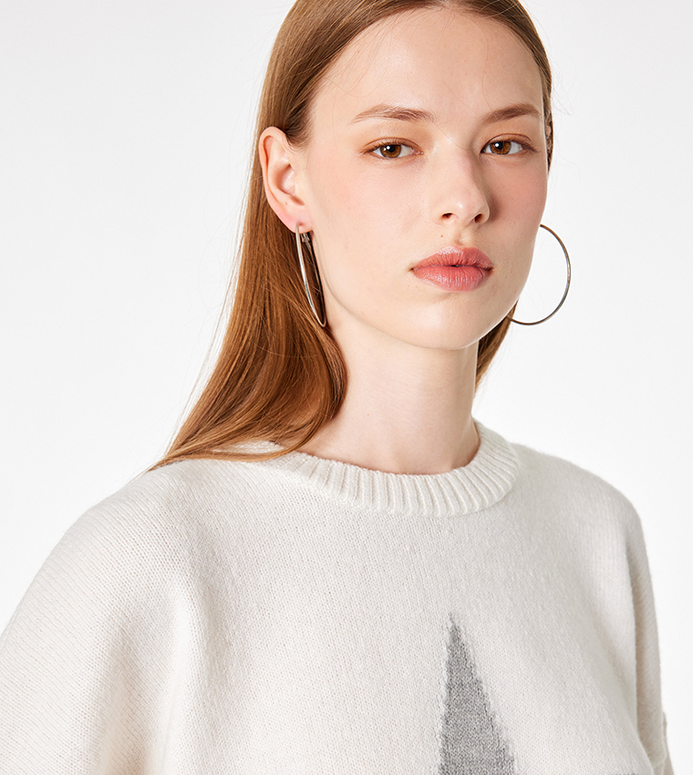 Patterned Crew Neck Oversized Sweater