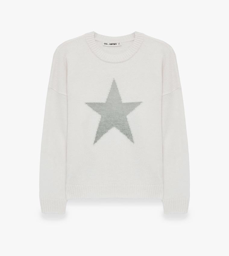 Patterned Crew Neck Oversized Sweater