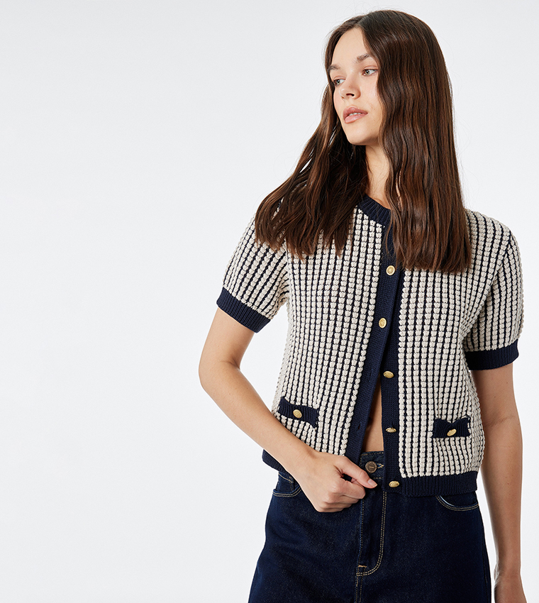 Textured Crew Neck Cardigan