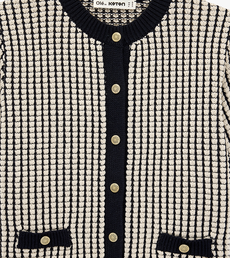 Textured Crew Neck Cardigan