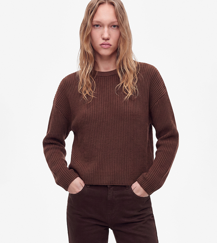 كوتون  سترات بياقة دائرية - بني  Round Neck Sweaters
