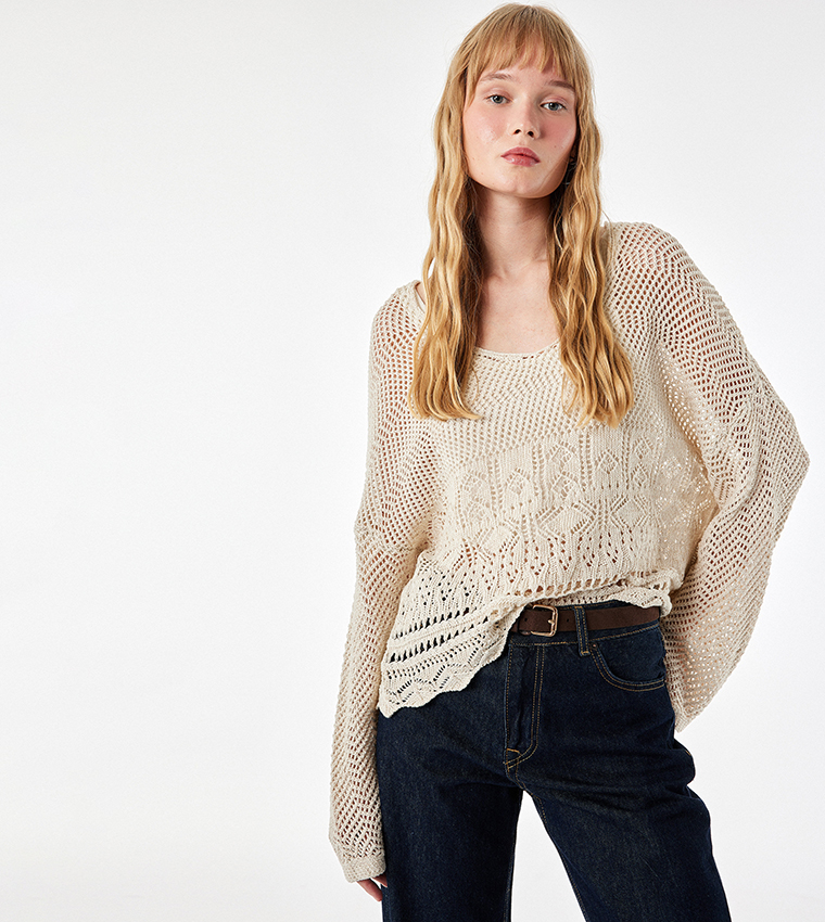 كوتون  سترات بياقة دائرية - بيج Round Neck Sweaters