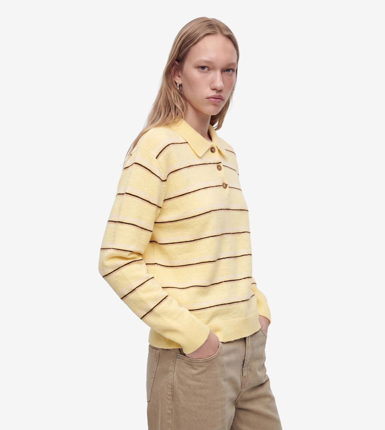 Striped Collared Long Sleeves Sweater