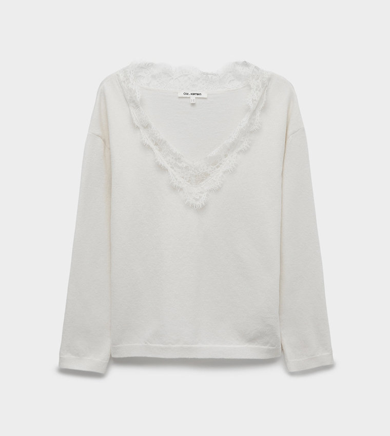 Lace Trim V Neck Sweater