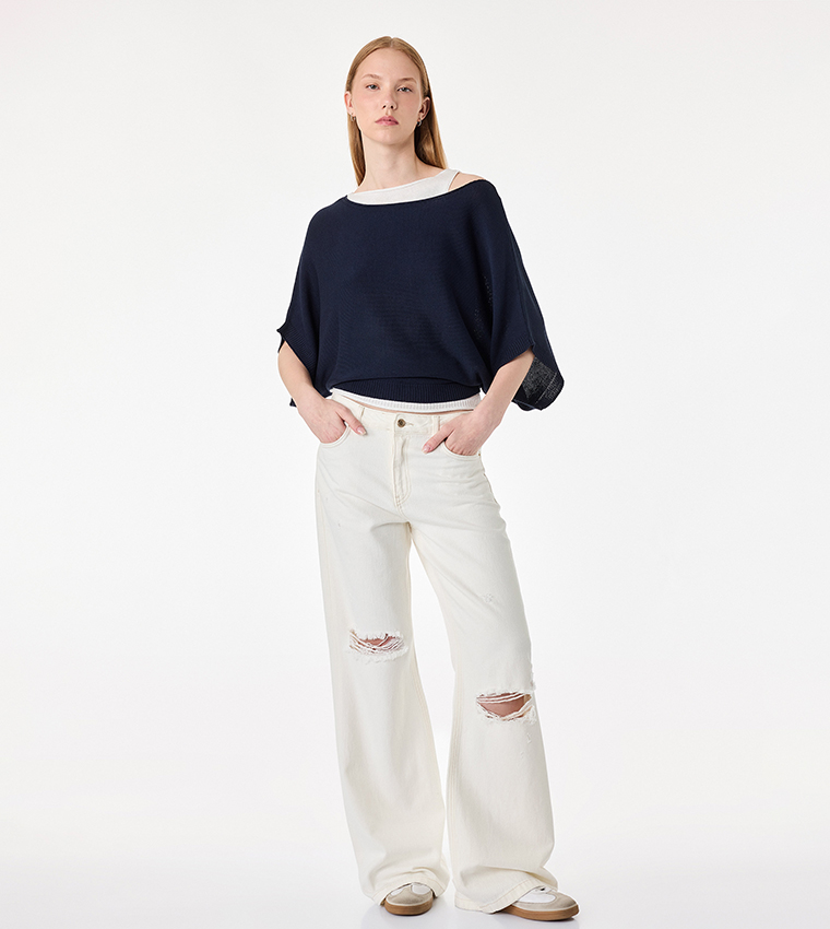 Solid Boat Neck Oversized Sweater