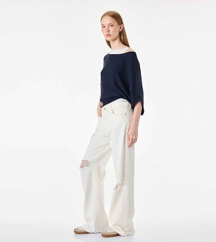 Solid Boat Neck Oversized Sweater