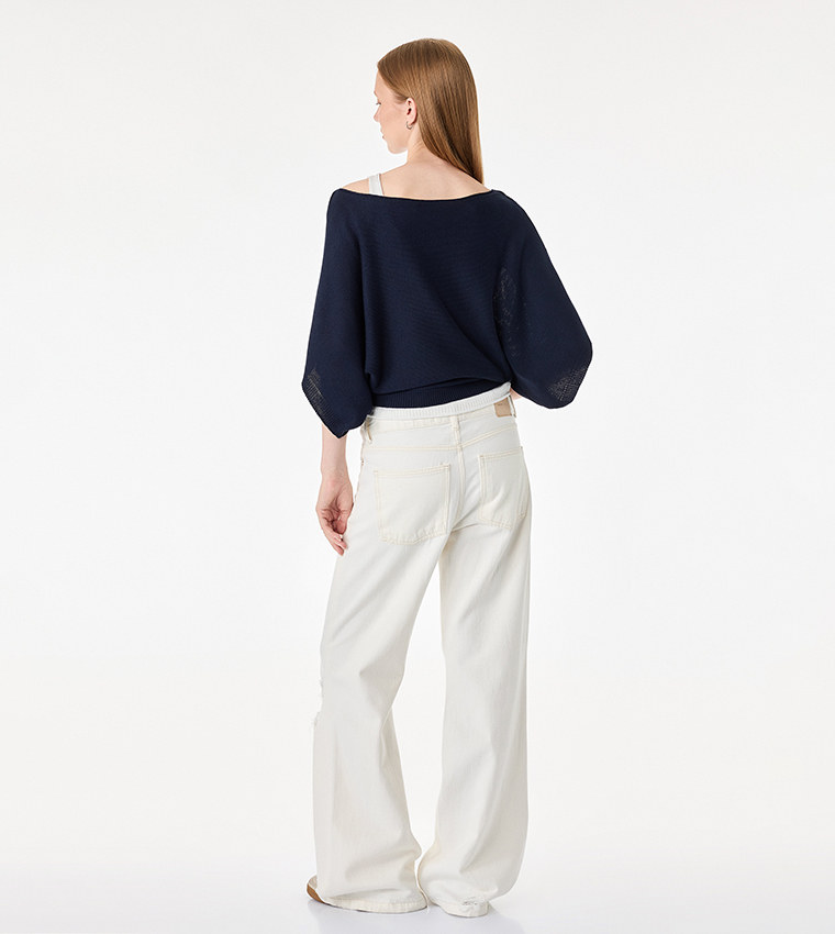 Solid Boat Neck Oversized Sweater