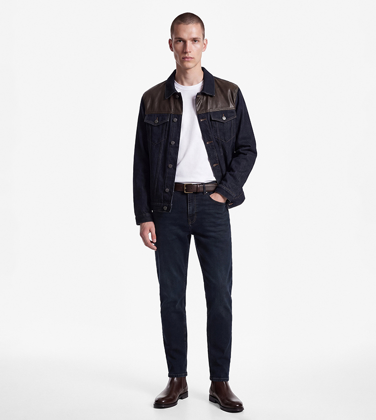 كوتون  جينزات قصة قصيرة  - كحلي Tapered Jeans