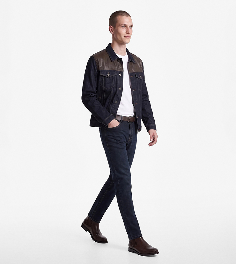 كوتون  جينزات قصة قصيرة  - كحلي Tapered Jeans
