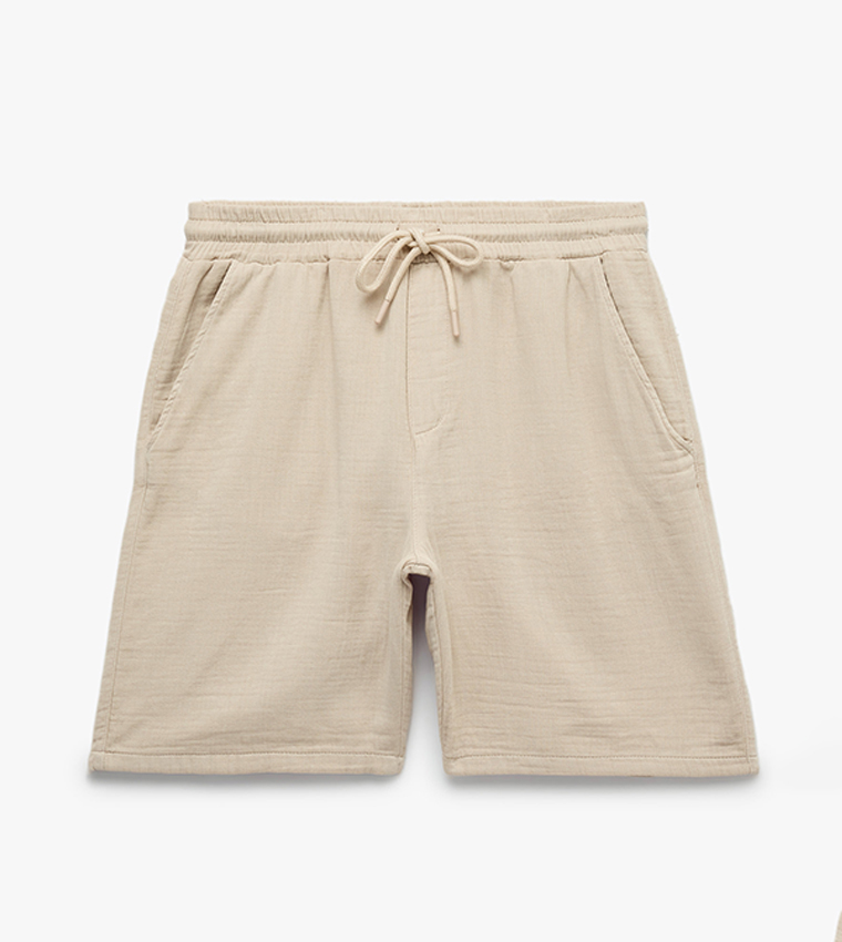 Solid Drawstring Waist Casual Shorts