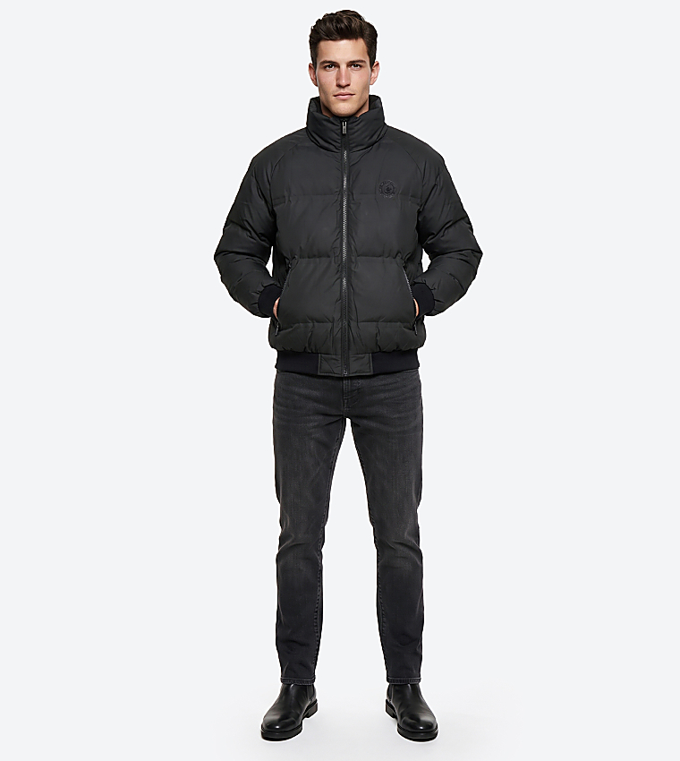 Solid Zip-Up Puffer Jacket