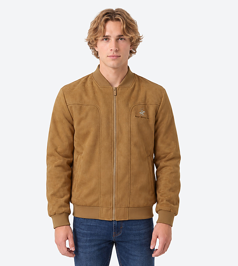 Solid Zip-Up Bomber Jacket